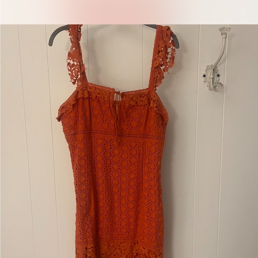 Free People Fiery Orange Lace Mini Dress